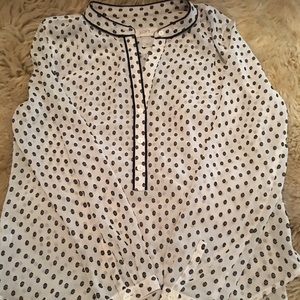 EUC Loft Medium Petite White and Black Dot Blouse